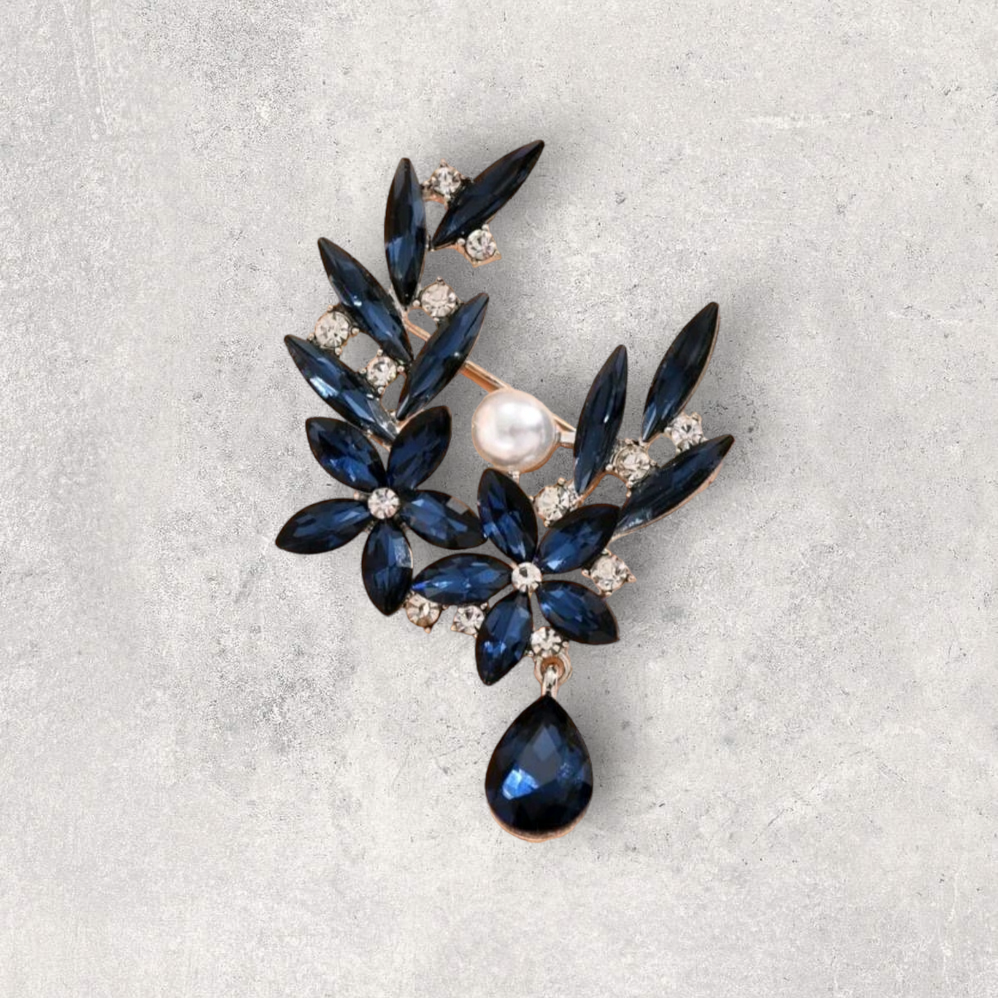 Navy Blue Rhinestone Brooch