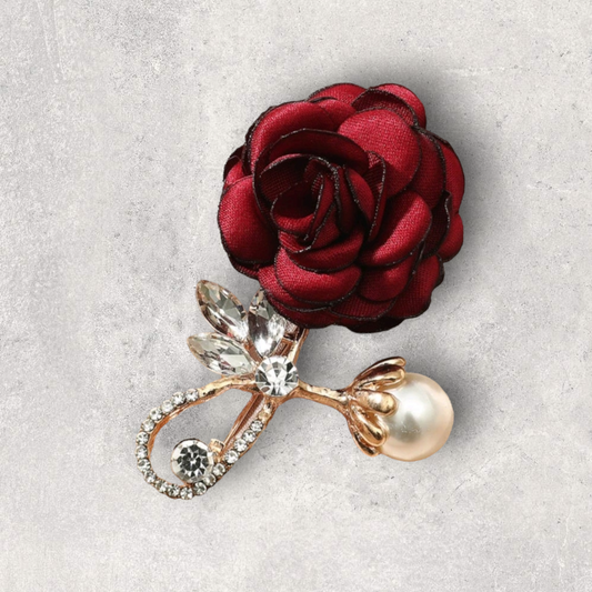 Rose faux pearl & rhinestone brooch